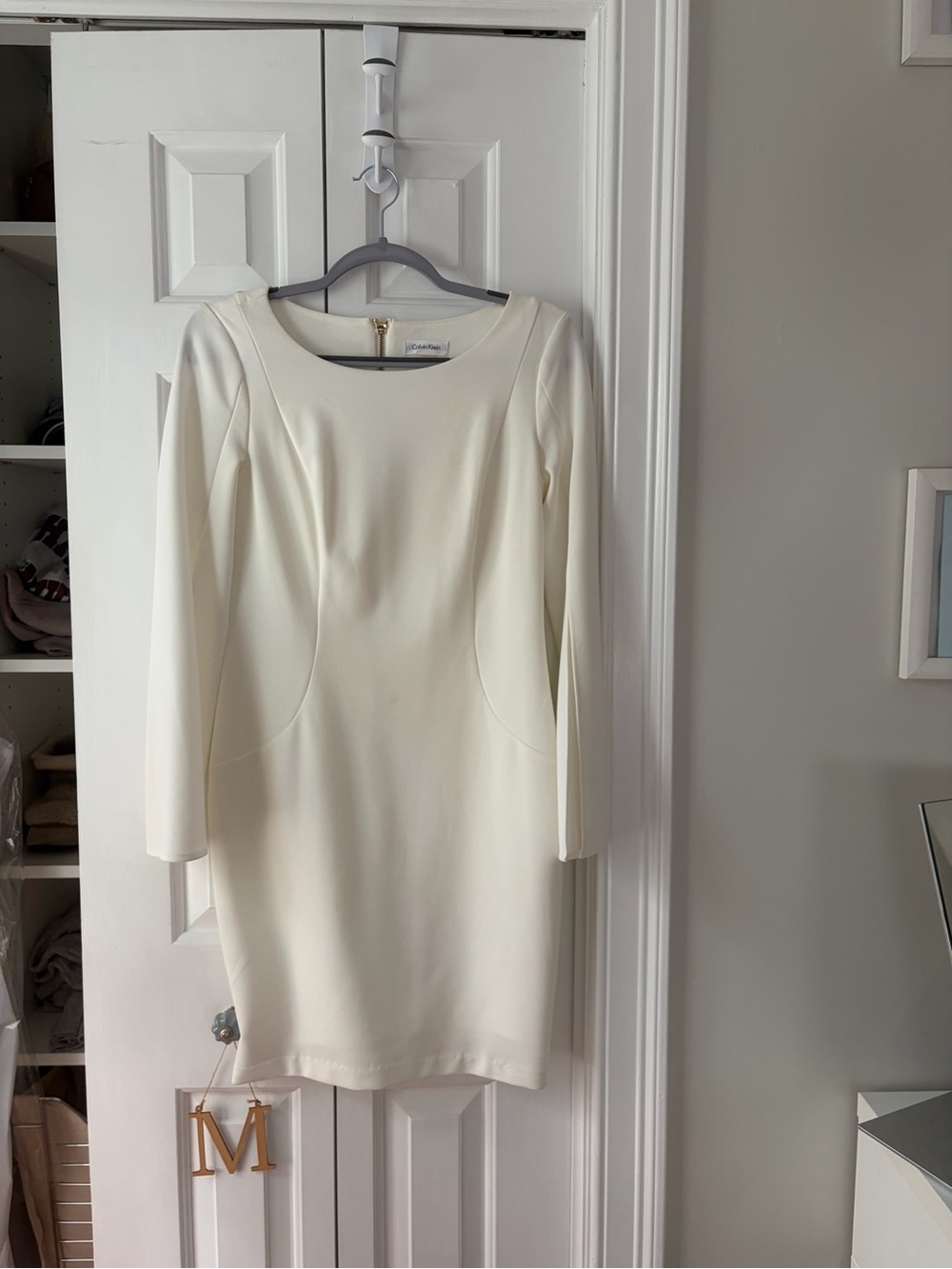Calvin Klein Cream Long-Sleeve Ponte Sheath Dress